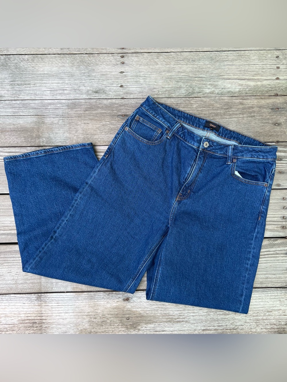Quince Bella Stretch Relaxed Straight Jeans Size 33 Obsidian Blue